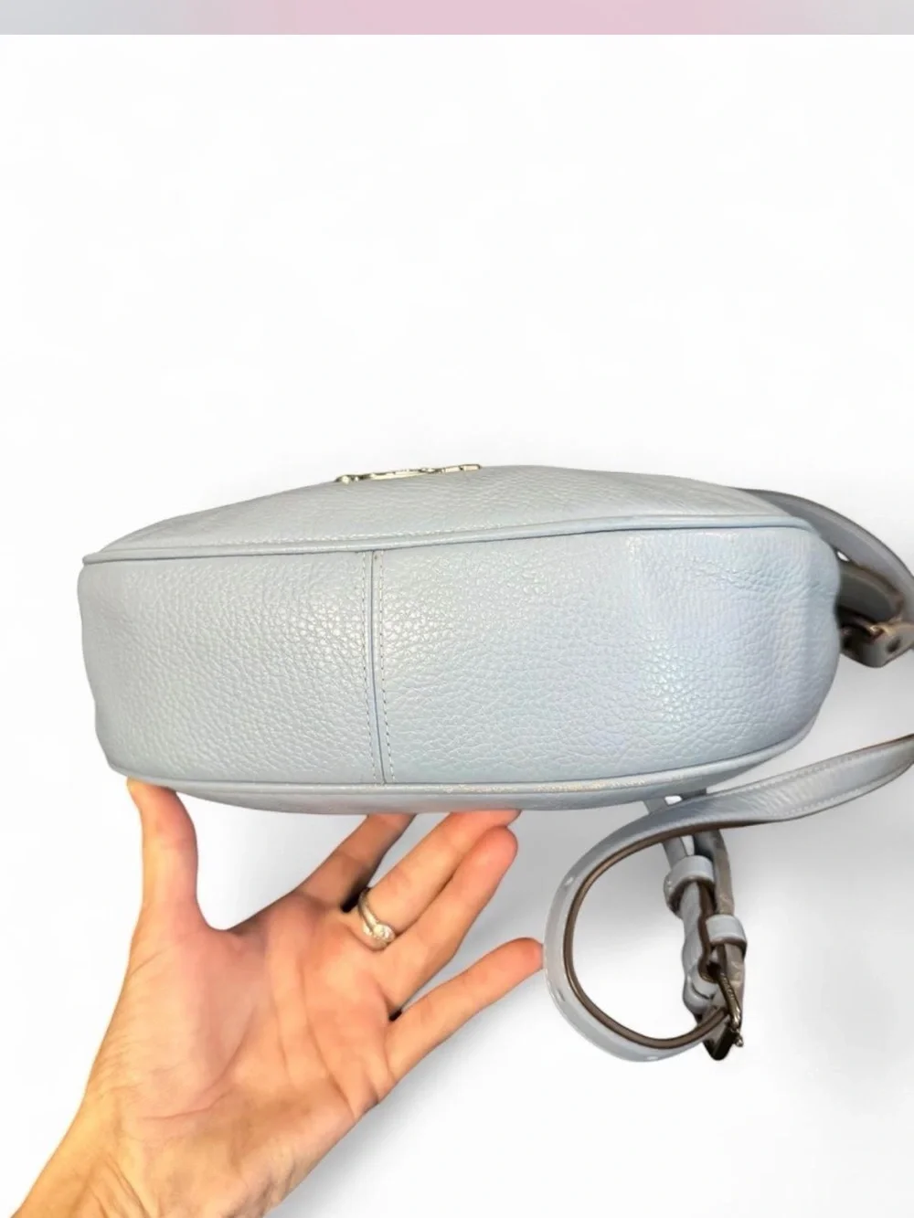 Light Blue Coach Aria Shoulder Bag With Gunmetal Hardware
